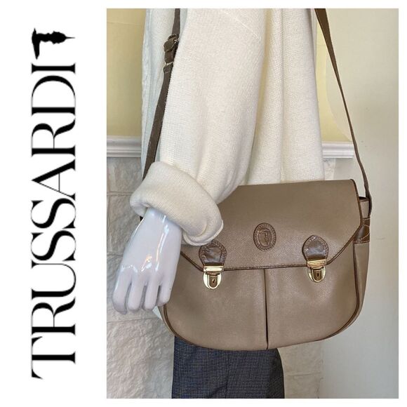 Trussardi Crespo Collection Italian Leather Unisex Messenger Bag Vintage - Picture 1 of 16